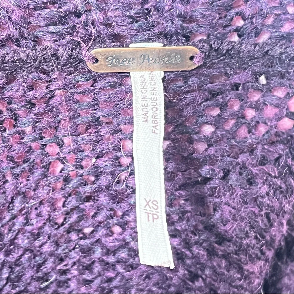 Free People Fair Isle Chunky Knit Sweater XS Purple Cowl Neck Boho Cozy